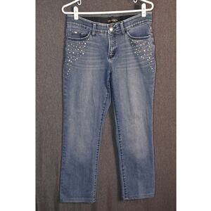 Lee Straight Leg Mid Rise Women's 8 Medium Crop Western Bedazzled Denim Jeans